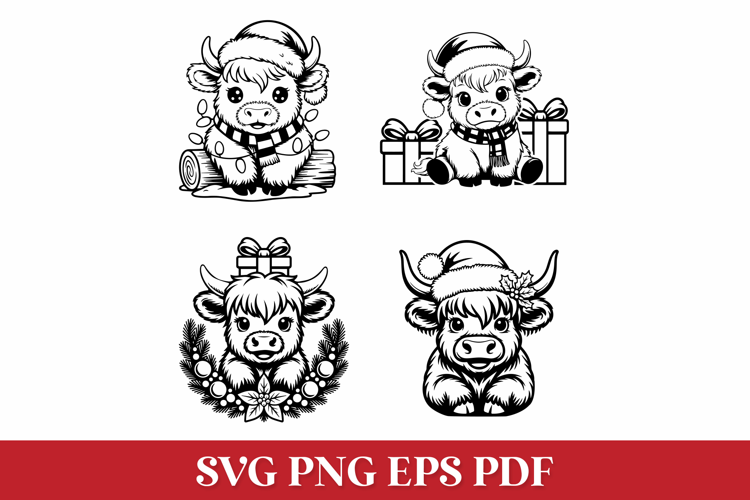 Christmas Highland Cows SVG Cut Files for Cricut