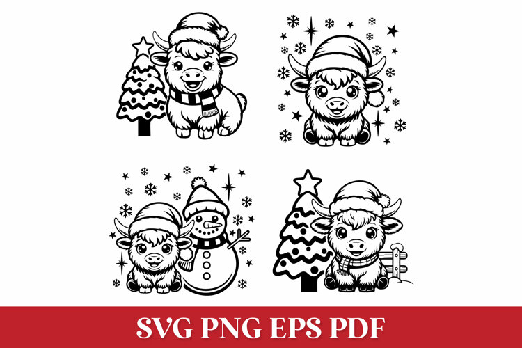 Christmas Highland Cows SVG Cut Files for Cricut example image 1