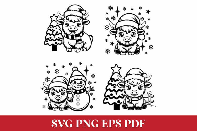 Christmas Highland Cows SVG Cut Files for Cricut