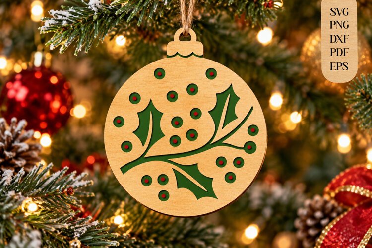 Christmas Holly Berry Ornament Laser Cut SVG example image 1