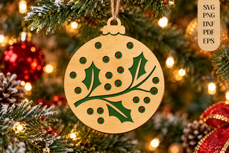 Christmas Holly Berry Ornament Laser Cut SVG