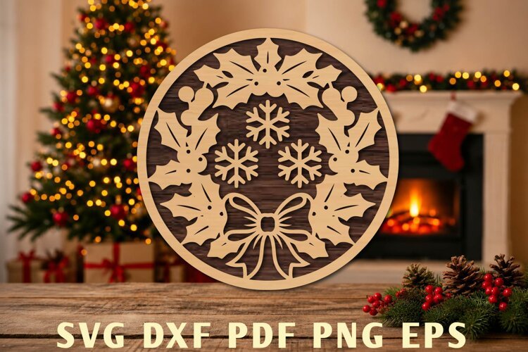 Christmas Holly Snowflake Laser Cut SVG example image 1