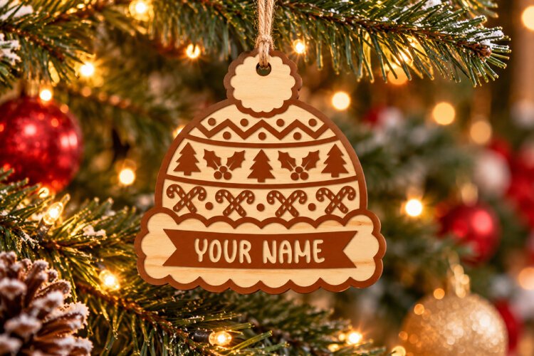 Christmas Holly Winter Hat SVG, Ornament Laser Cut File example image 1