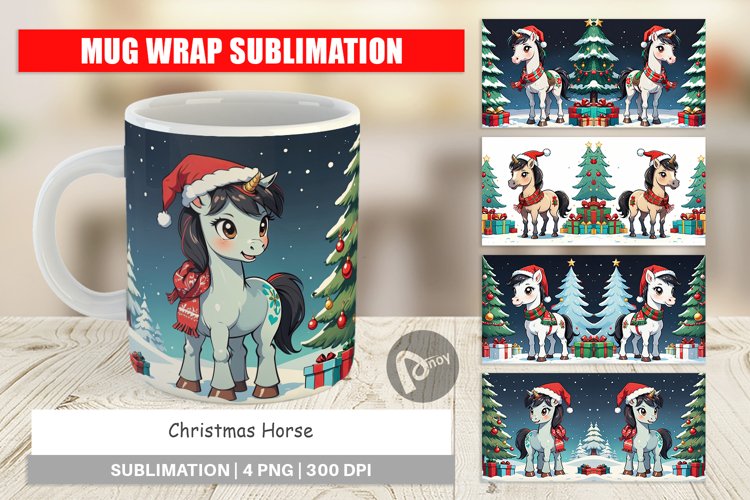 Mug Wrap Design Cartoon Christmas Horse