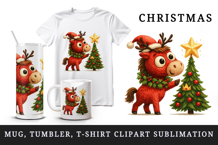 Christmas horse tumbler, mug wrap, clipart sublimation png example image 1
