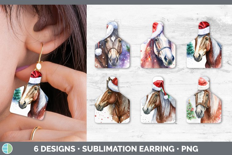 Bundle of six Christmas Horse cow tag earrings sublimation designs.