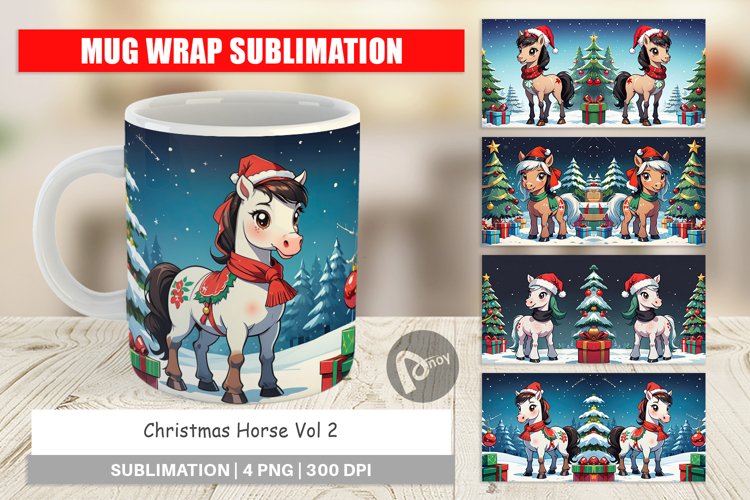 Mug Wrap Design Cartoon Christmas Horse example image 1