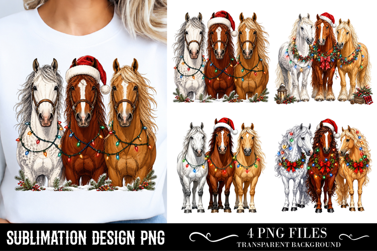 Christmas Horses Png, Festive Equestrian Holiday Design