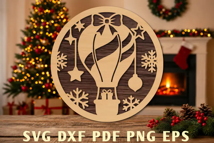 Christmas Hot Air Balloon Laser Cut SVG