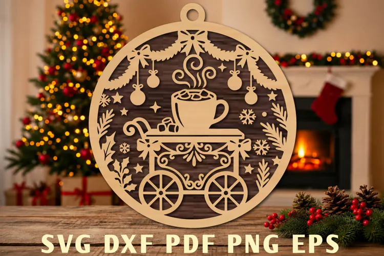 Christmas Hot Cocoa Cart Laser Cut SVG