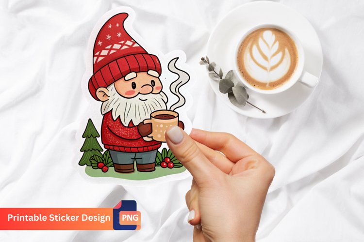 Christmas Hot Cocoa Gnome Sticker, Hot Cocoa Gnome Art