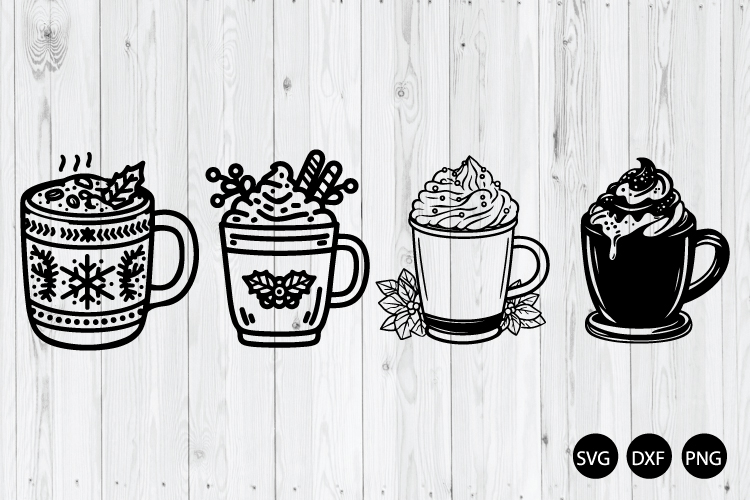 Hot Cocoa Mugs SVG, Winter Drink SVG, Christmas Drink SVG