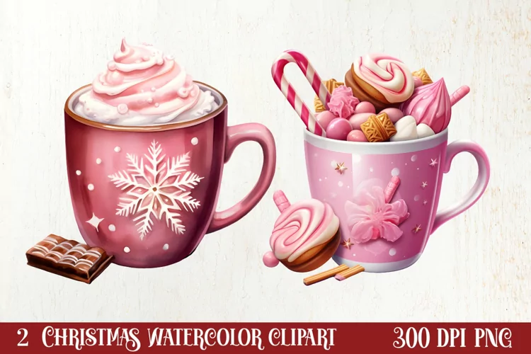 Christmas Hot Cocoa Sublimation Clipart, Christmas Clipart