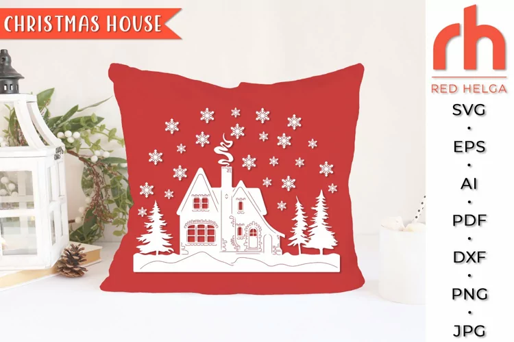 Christmas House SVG, Winter Scene Cut File, Winter Facade