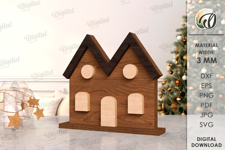 Christmas House Laser Cut. Christmas Stand Decor SVG