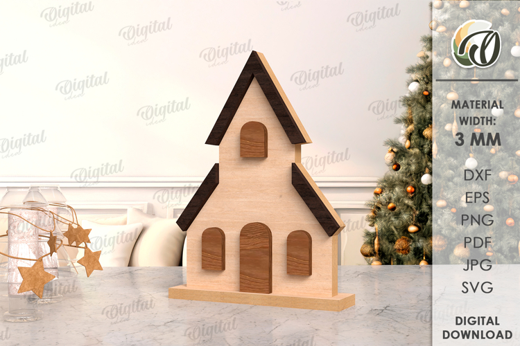Christmas House Laser Cut. Christmas Stand Decor SVG