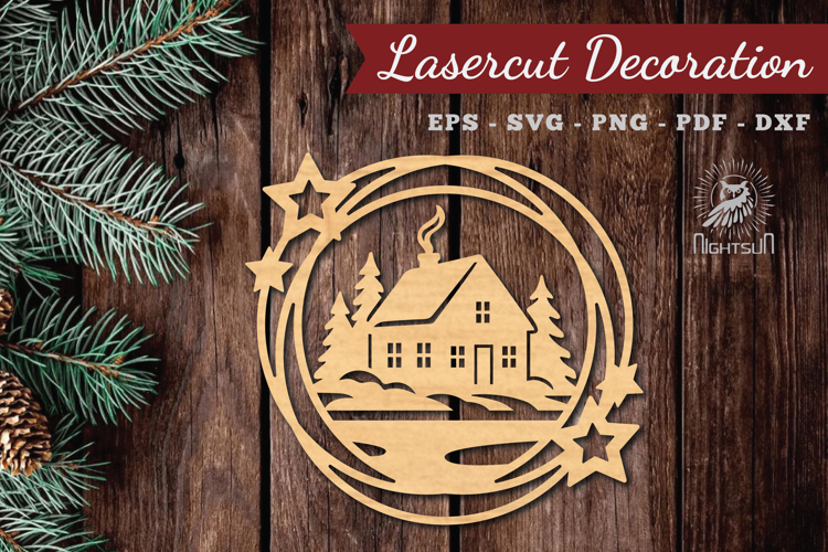 Christmas House Laser Cut Round SVG