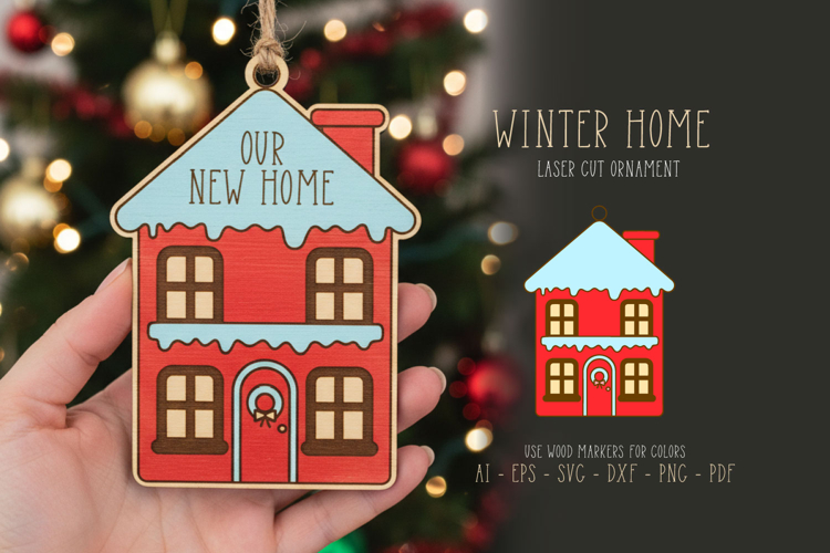 Christmas Winter Home Laser Cut Ornament SVG, Family House