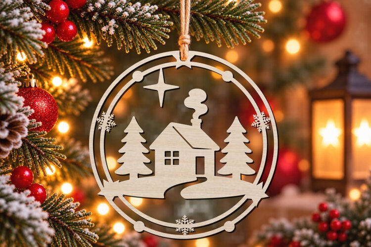 Christmas House Ornament Laser Cut SVG example image 1