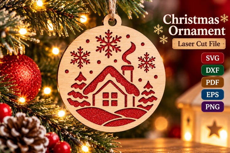 Christmas House Ornament SVG File, Laser Cut Glowforge example image 1