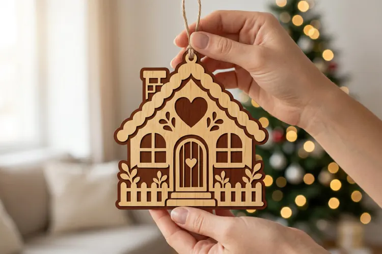 Christmas House Ornament SVG, Laser Cut Glowforge File