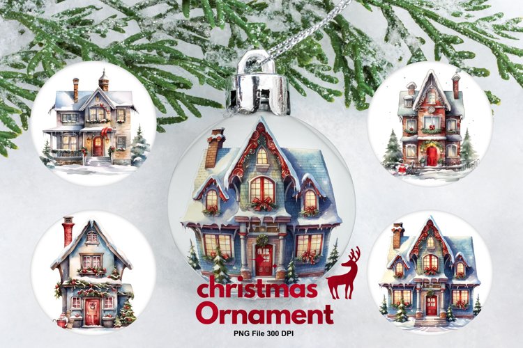 Christmas House Ornament Watercolor Snow House Decorate