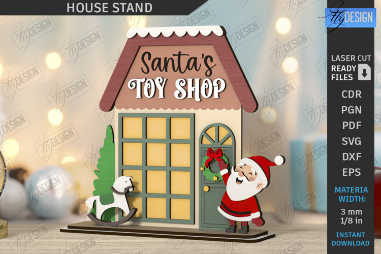 Christmas House Stand Laser Cut | Holiday Decorations SVG