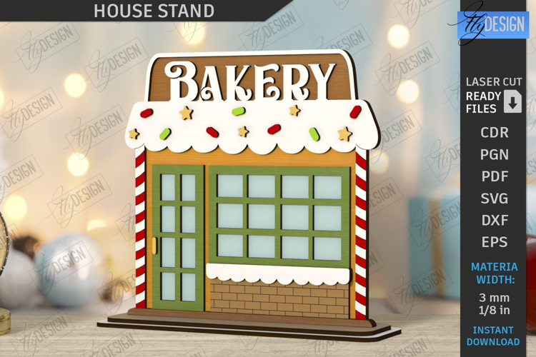 Christmas House Stand Laser Cut | Holiday Decorations SVG