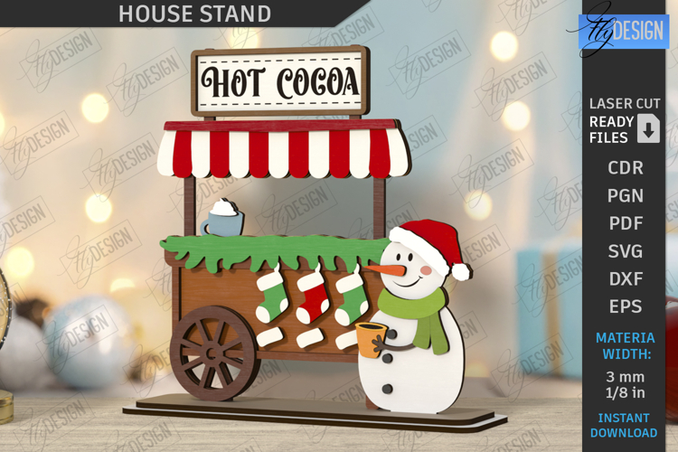 Christmas House Stand Laser Cut | Holiday Decorations SVG