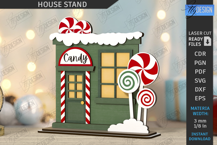 Christmas House Stand Laser Cut | Holiday Decorations SVG