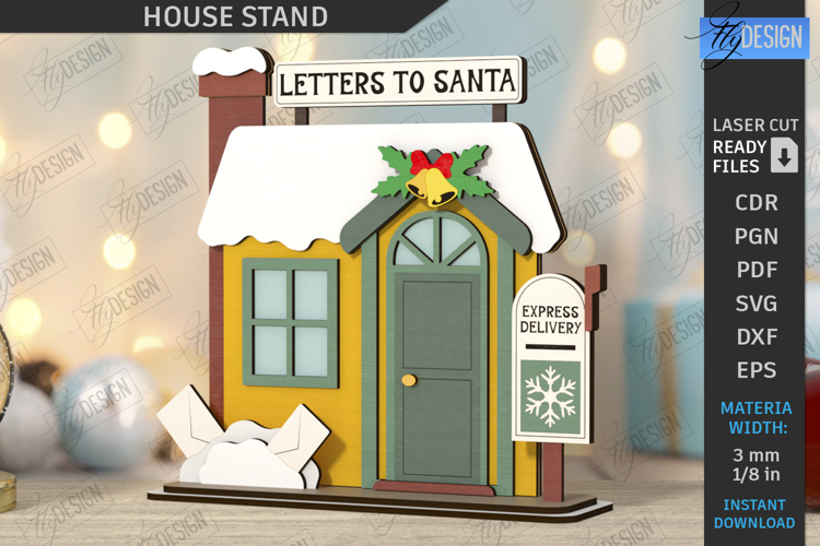 Christmas House Stand Laser Cut | Holiday Decorations SVG