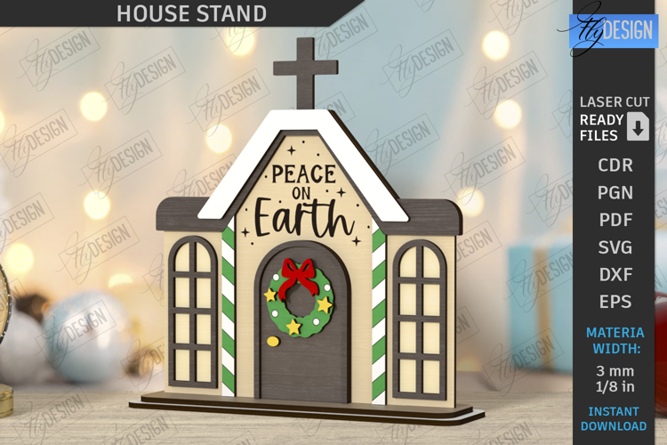 Christmas House Stand Laser Cut | Holiday Decorations SVG