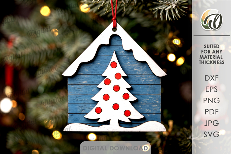 Christmas House Tree Ornament Laser Cut. Christmas Decor SVG