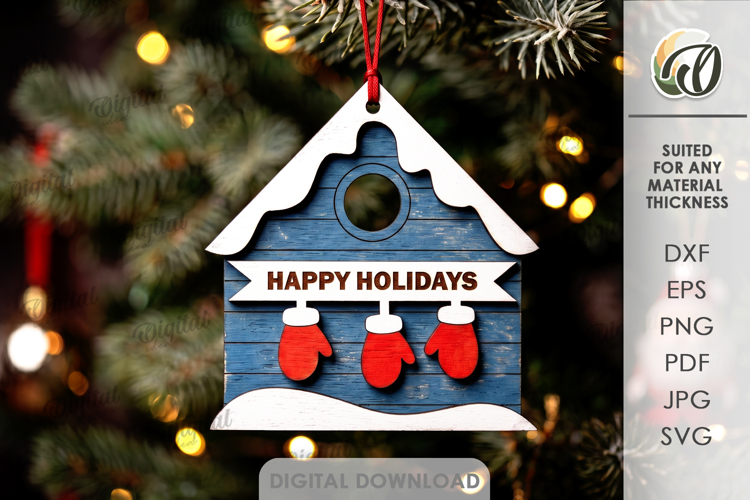 Christmas House Tree Ornament Laser Cut. Christmas Decor SVG