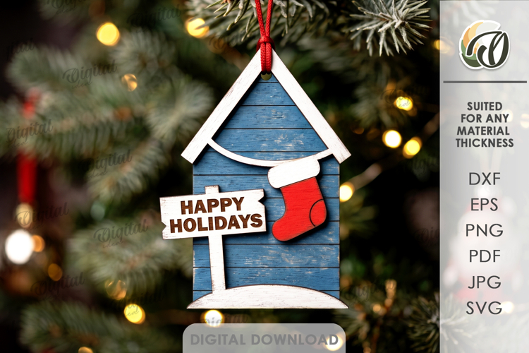 Christmas House Tree Ornament Laser Cut. Christmas Decor SVG
