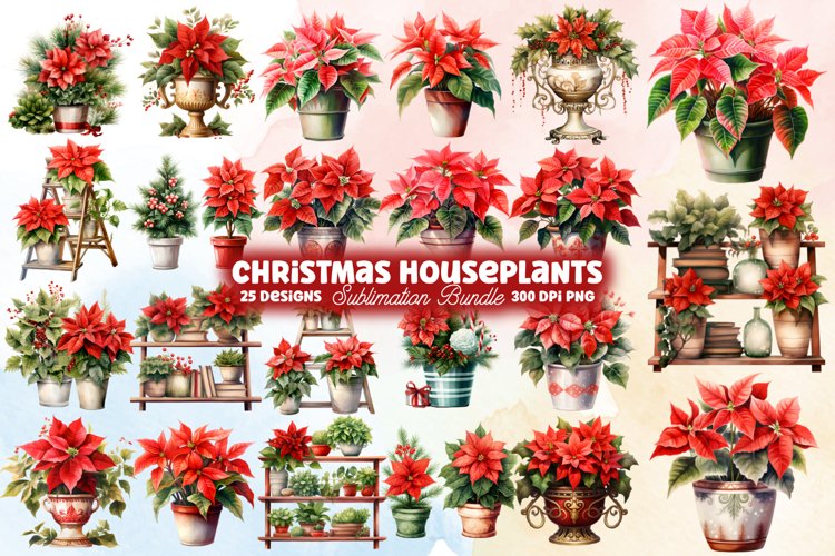 Christmas Houseplants Clipart Bundle, Christmas Bundle