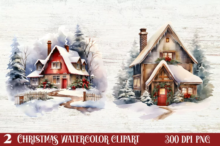 Christmas Houses Clipart Sublimation