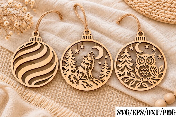 Christmas Howling Wolf Owl Laser Cut example image 1
