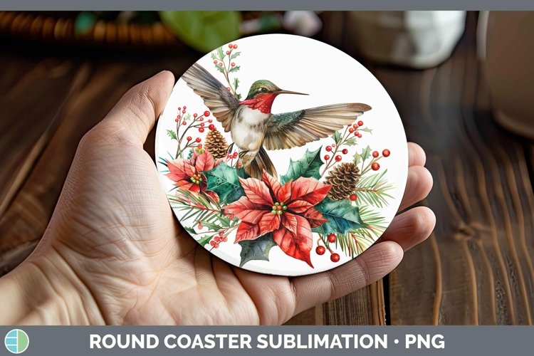 Christmas Hummingbird Round Coaster Sublimation Coaster Desi
