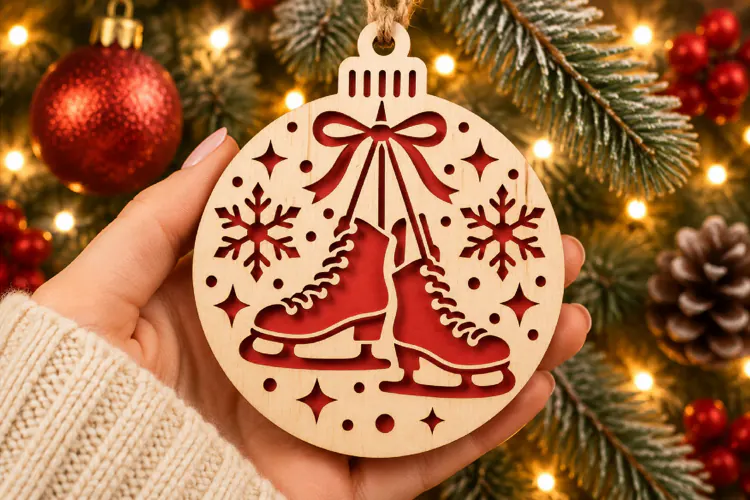 Christmas Ice Skate Ornament SVG, Laser Cut Winter Decor