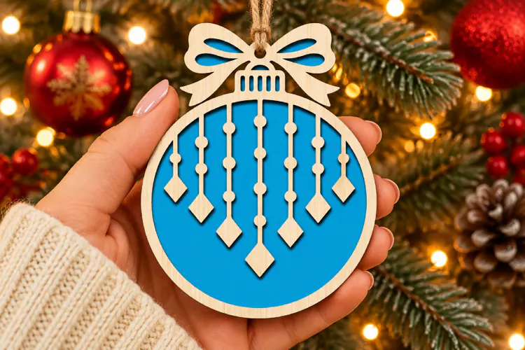 Christmas Icicle Ornament SVG, Laser Cut Bow Bauble