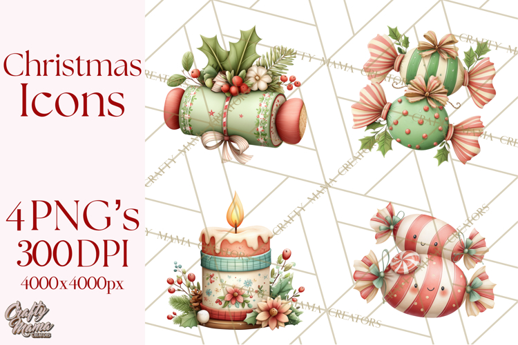 Christmas Icons Clipart PNG, Festive Holiday Clip Art