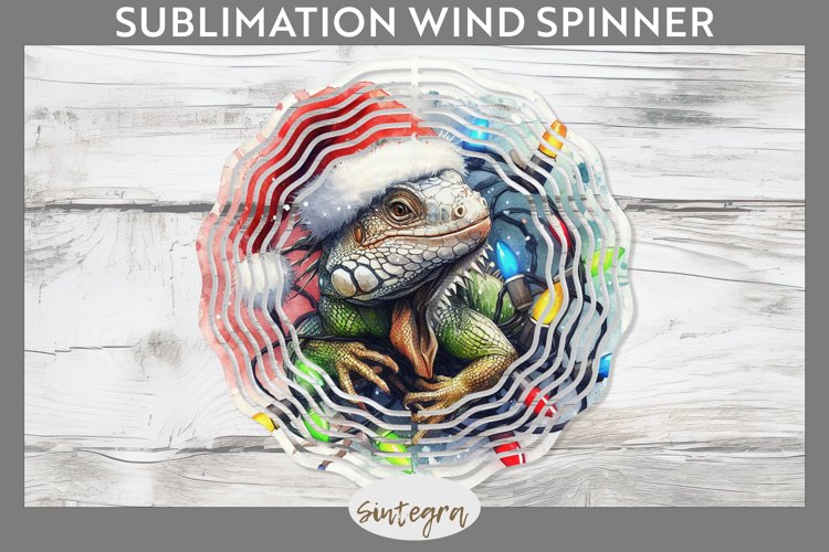 Christmas Iguana v1 Entangled in Lights Wind Spinner PNG