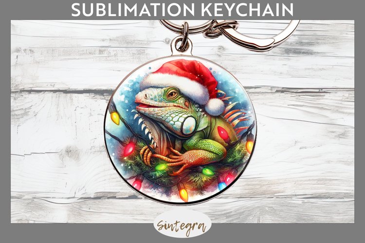 Christmas Iguana v4 Entangled in Lights Round Keychain PNG