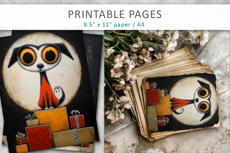 Christmas animal grunge illustrations for crafts