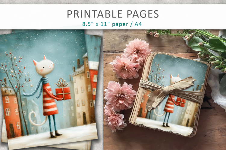 Christmas animal illustrations, printable art