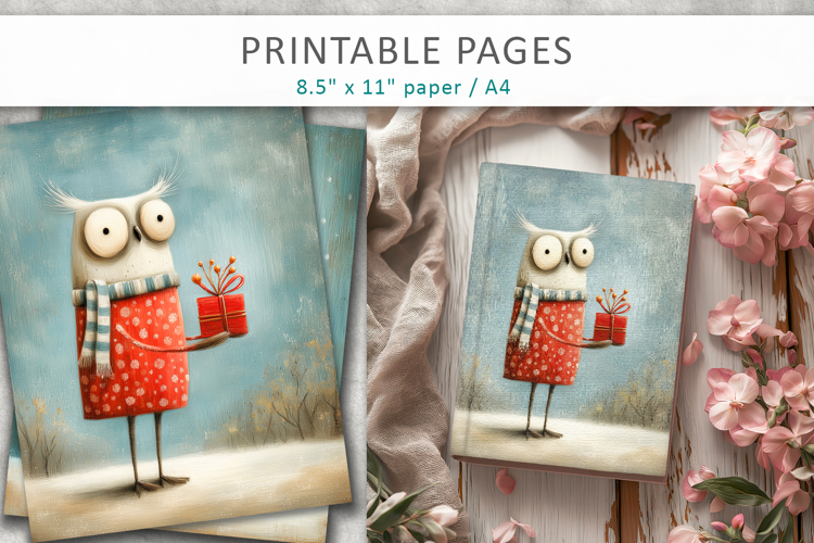 Christmas owl illustrations, printable art