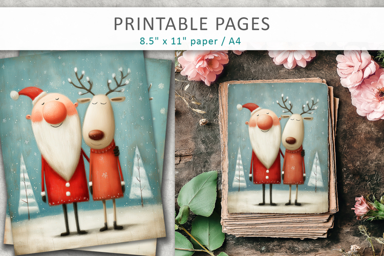 Christmas illustrations, grunge digital paper