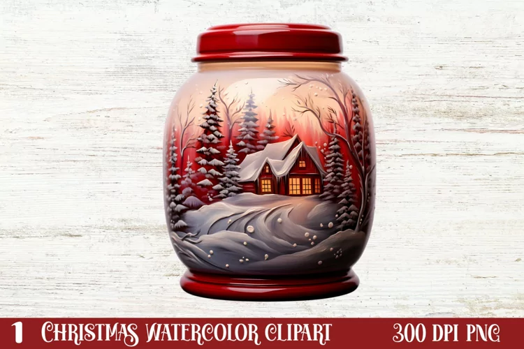 Christmas in Jar Watercolor Clipart , Christmas PNG