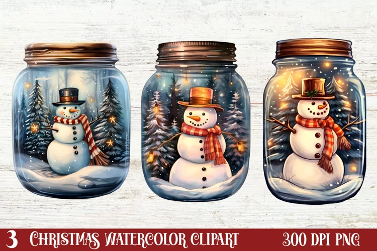 Christmas in Jar Watercolor Clipart , Christmas PNG